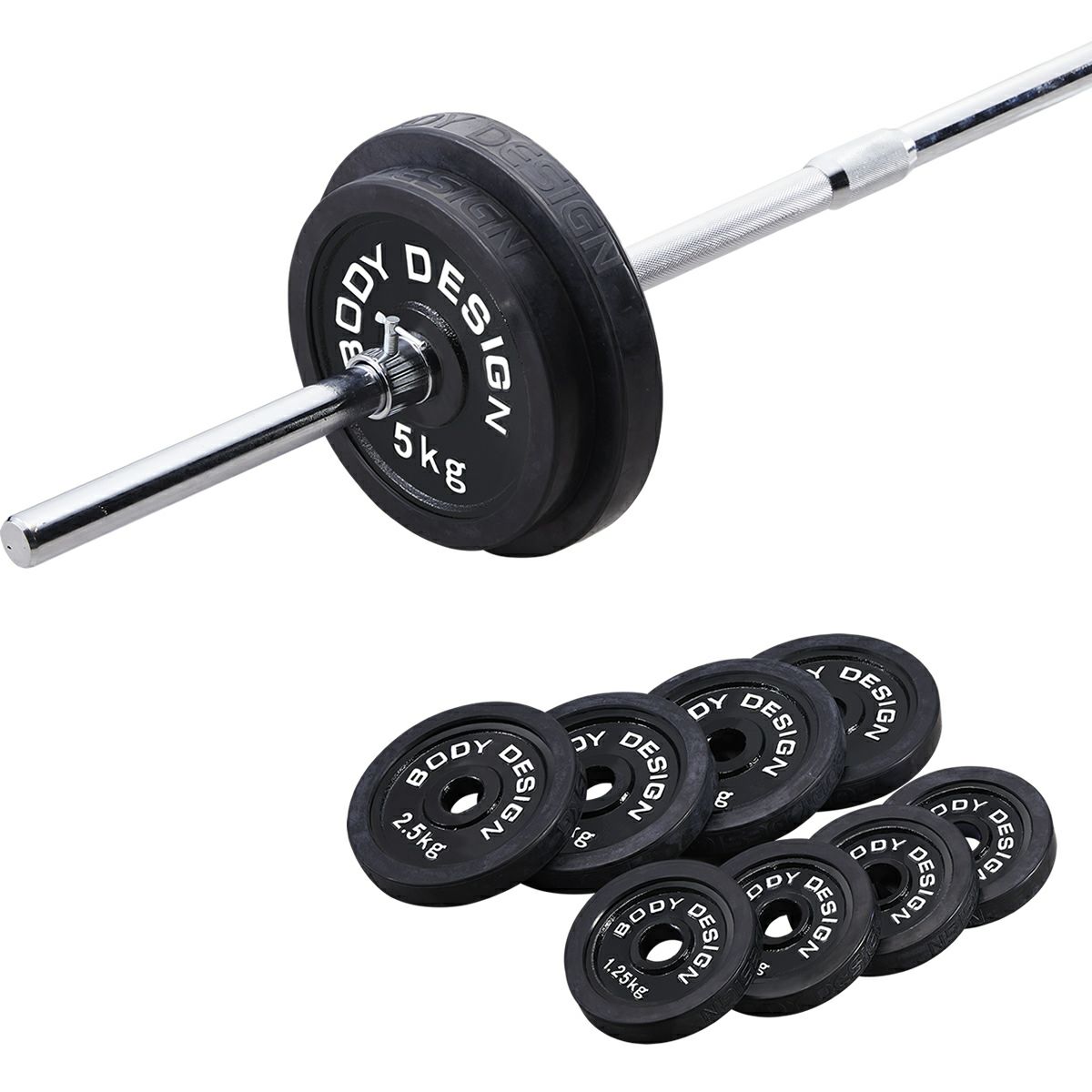 ラバーバーベルセット 50kg / シャフト180cm・160cm | ボディデザイン 
